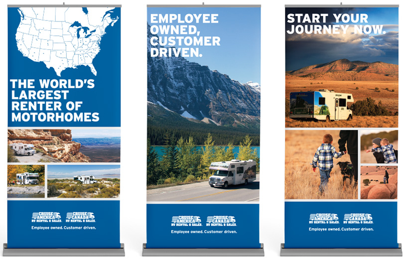 Tradeshow pop-up banners showcasing RVs