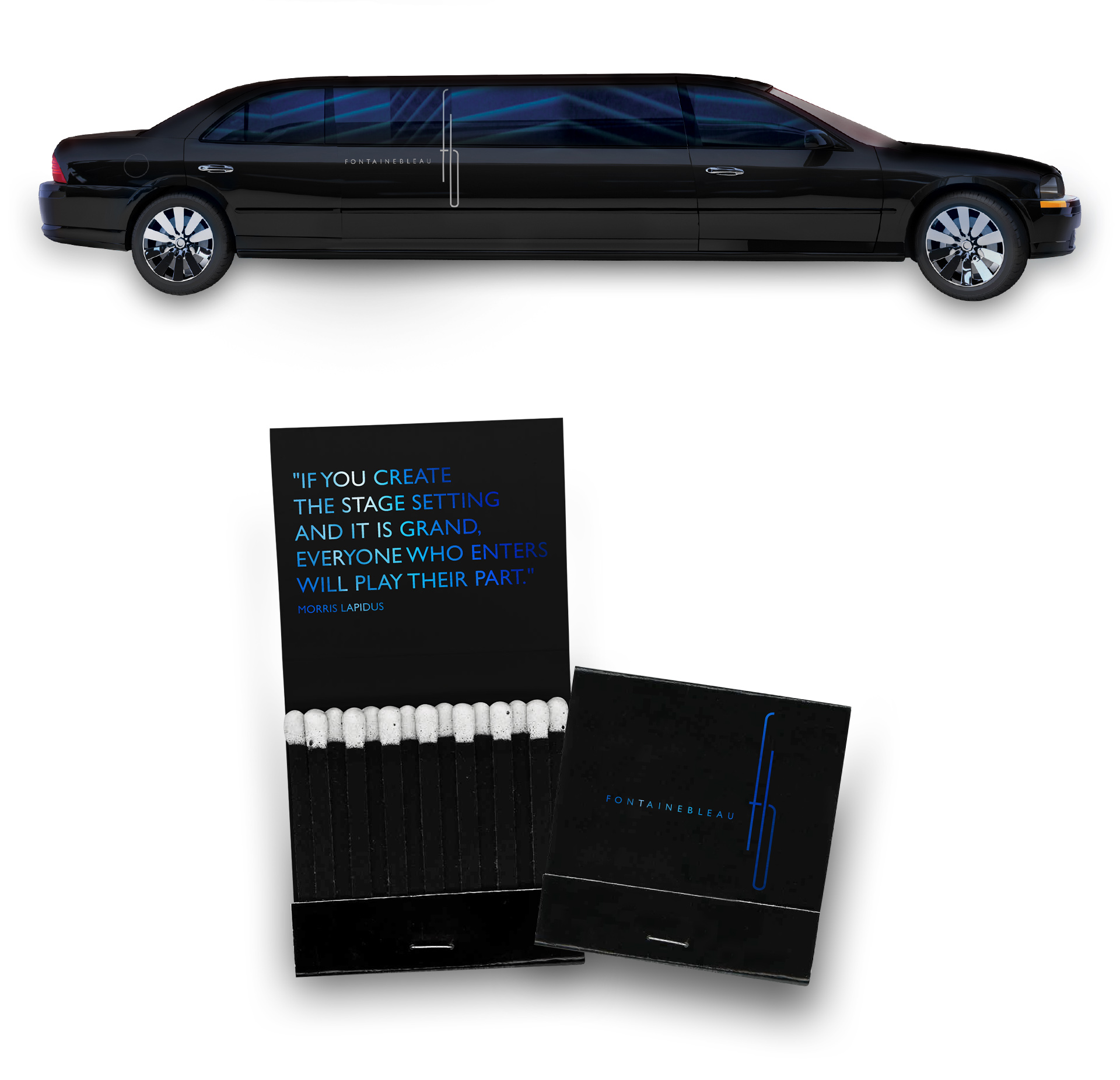 Fontaine Blue Black Stretch Limo and Matchbook