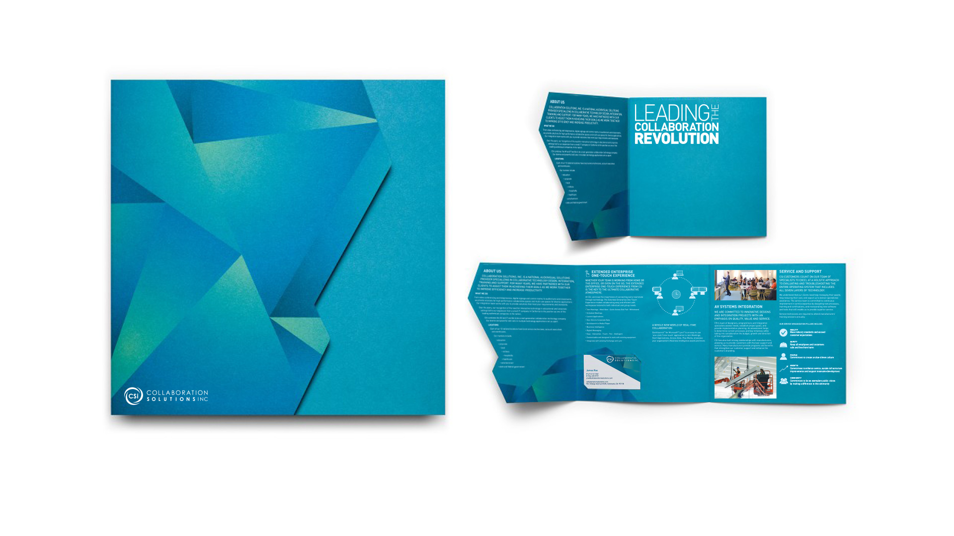 Collaboration Solutions tri-fold roll brochure design