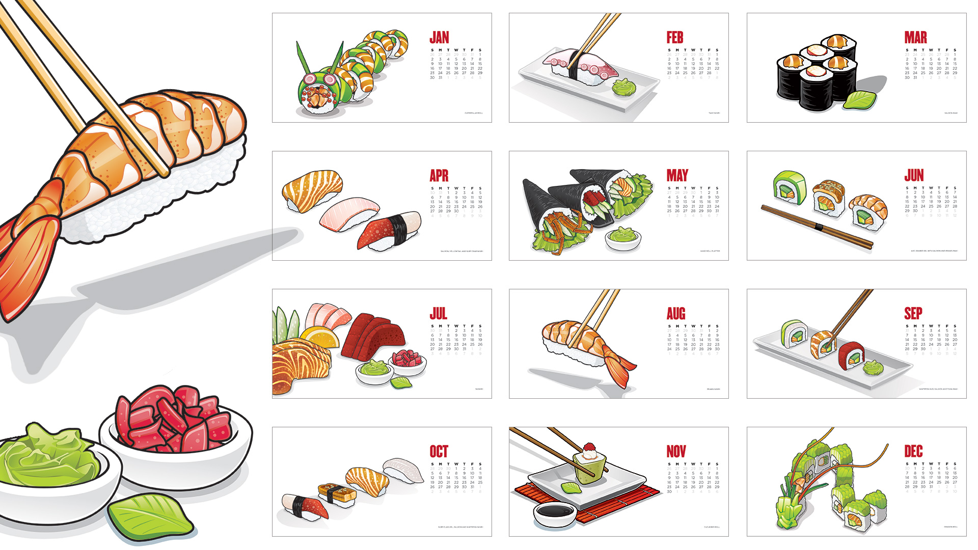 Illustrated sushi calendar