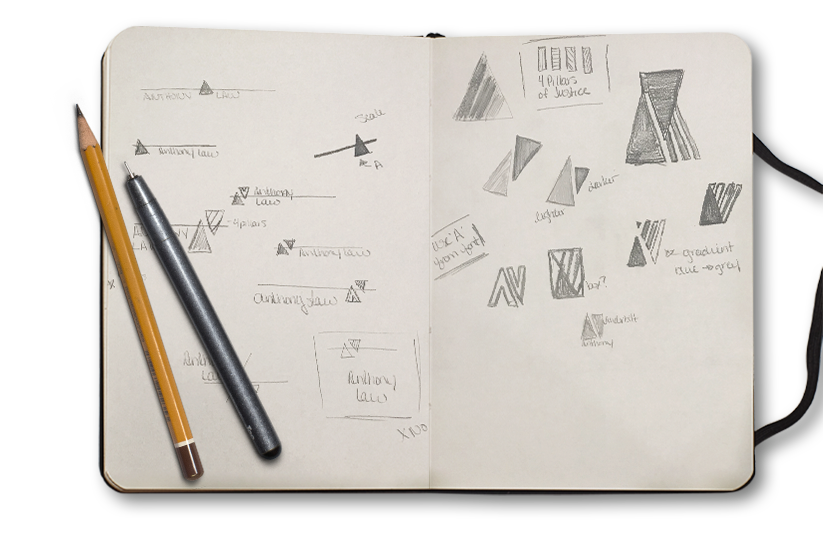 Anthony Law preliminary sketches of logo mark