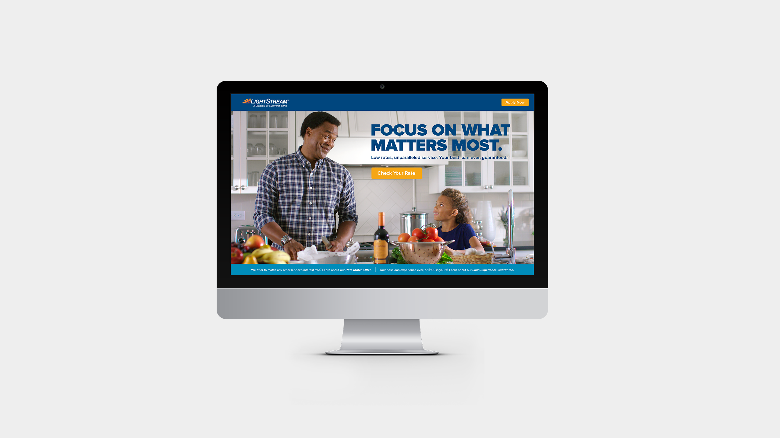 Splash page design with father and daughter in the kitchen
