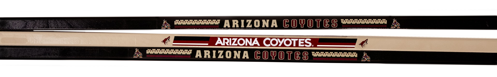 Wooden Hockey sticks with Arizona Coyotes branding