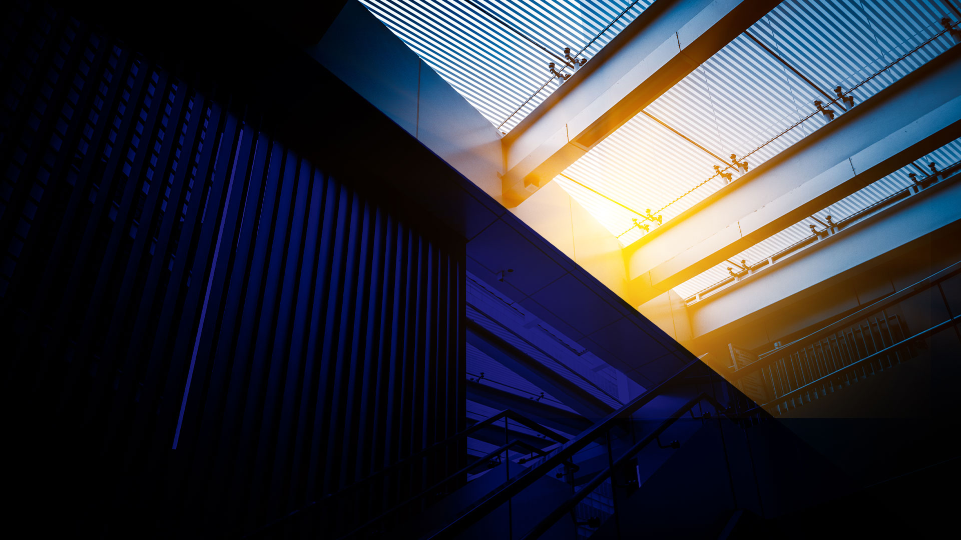 Abstract view of a glass ceiling in shades of blue